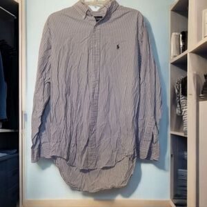 Ralph Lauren Blake Blue White Striped 100% Dress Shirt Size Medium Mens